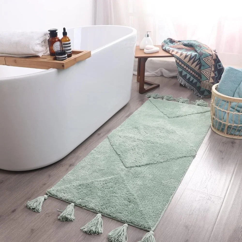 Boho Bath Mat Ming Green Bathroom Runner Decor 20x60